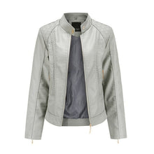 Load image into Gallery viewer, PU Leather Jacket Women Fashion Casual Standing Neck Zipper