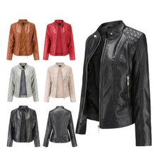 Load image into Gallery viewer, PU Leather Jacket Women Fashion Casual Standing Neck Zipper