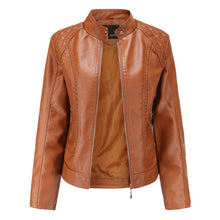 Load image into Gallery viewer, PU Leather Jacket Women Fashion Casual Standing Neck Zipper