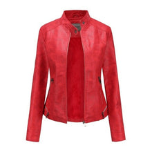 Load image into Gallery viewer, PU Leather Slim Jackets Women Pop Autumn Casual Stand Collar Zipper