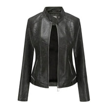 Load image into Gallery viewer, PU Leather Slim Jackets Women Pop Autumn Casual Stand Collar Zipper