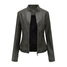 Load image into Gallery viewer, PU Leather Slim Jackets Women Pop Autumn Casual Stand Collar Zipper