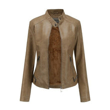 Load image into Gallery viewer, PU Leather Slim Jackets Women Pop Autumn Casual Stand Collar Zipper