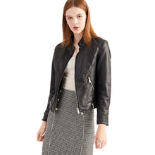 Load image into Gallery viewer, PU Leather Slim Jackets Women Pop Autumn Casual Stand Collar Zipper