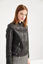 Load image into Gallery viewer, PU Leather Slim Jackets Women Pop Autumn Casual Stand Collar Zipper