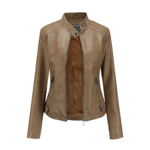 Load image into Gallery viewer, PU Leather Slim Jackets Women Pop Autumn Casual Stand Collar Zipper