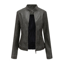 Load image into Gallery viewer, PU Leather Slim Jackets Women Pop Autumn Casual Stand Collar Zipper
