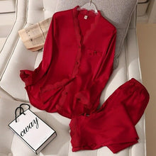 Load image into Gallery viewer, Pajama Set pjs for Women Satin Silky Pyjama Long Sleeve Casual