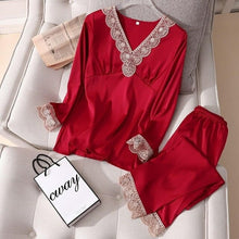 Load image into Gallery viewer, Pajama Set pjs for Women Satin Silky Pyjama Long Sleeve Casual