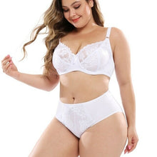 Load image into Gallery viewer, PariFairy Hollow Sexy Bra Ultrathin Underwear Set Plus Size DD E Cup