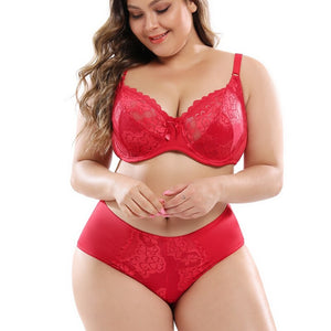 PariFairy Hollow Sexy Bra Ultrathin Underwear Set Plus Size DD E Cup