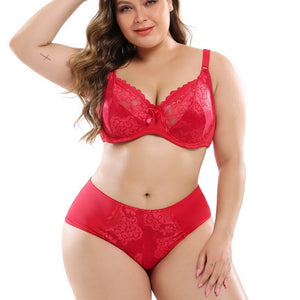 PariFairy Hollow Sexy Bra Ultrathin Underwear Set Plus Size DD E Cup