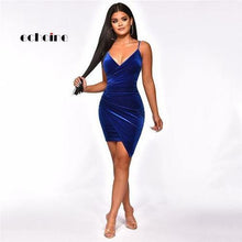 Load image into Gallery viewer, Party Dress Women Sexy Velvet Bodycon Backless V Neck Midi Sheath - Sophornlilly