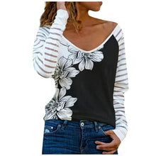 Load image into Gallery viewer, Patchwork Floral Print Women's Tunic Spring Fashion V neck Blouse Top