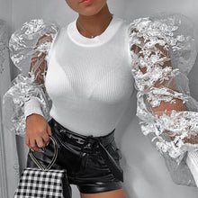 Load image into Gallery viewer, Patchwork Lace Puff Sleeve O Neck