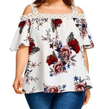 Patchwork Lace Tunic Tops Floral Printing Women's Blouse Slash Neck