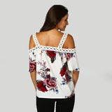 Patchwork Lace Tunic Tops Floral Printing Women's Blouse Slash Neck