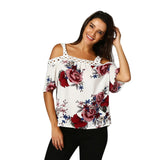 Patchwork Lace Tunic Tops Floral Printing Women's Blouse Slash Neck