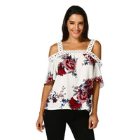 Patchwork Lace Tunic Tops Floral Printing Women's Blouse Slash Neck