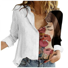 Load image into Gallery viewer, Patchwork Printing Women&#39;s Blouse Casual Button V neck Tunic Tops Long