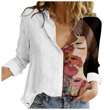 Load image into Gallery viewer, Patchwork Printing Women&#39;s Blouse Casual Button V neck Tunic Tops Long