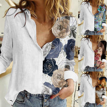 Load image into Gallery viewer, Patchwork Printing Women&#39;s Blouse Casual Button V neck Tunic Tops Long