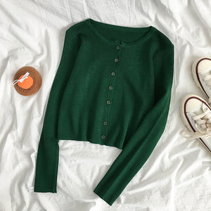 Knit Cardigan Top Neck Button Long Sleeve