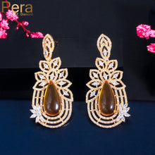 Load image into Gallery viewer, Pera Vintage Champagne Cubic Zirconia Yellow Gold Long Big Water Drop