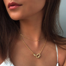 Load image into Gallery viewer, Peri'sBox Gold Color Double Circle Carabiner Necklaces Micro Paving CZ