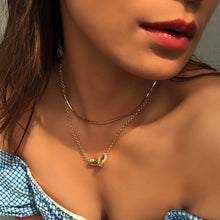 Load image into Gallery viewer, Peri'sBox Gold Color Double Circle Carabiner Necklaces Micro Paving CZ