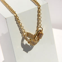 Load image into Gallery viewer, Peri'sBox Gold Color Double Circle Carabiner Necklaces Micro Paving CZ