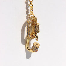 Load image into Gallery viewer, Peri'sBox Gold Color Double Circle Carabiner Necklaces Micro Paving CZ