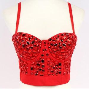 Pink Bead Women's Bra Summer Bustier Costume Diamond Push Up