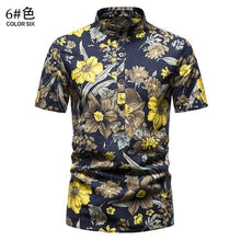 Load image into Gallery viewer, Pink Flower Shirts Men Stand Collar Casual Mens Shirt Hawaiian