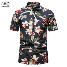 Load image into Gallery viewer, Pink Flower Shirts Men Stand Collar Casual Mens Shirt Hawaiian