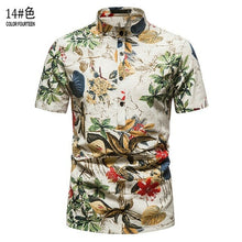 Load image into Gallery viewer, Pink Flower Shirts Men Stand Collar Casual Mens Shirt Hawaiian