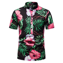 Load image into Gallery viewer, Pink Flower Shirts Men Stand Collar Casual Mens Shirt Hawaiian