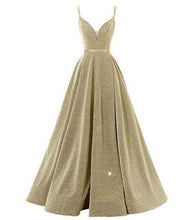 Load image into Gallery viewer, Pink Sparkly V Neck Plus Size Evening Dresses Long Luxury Spaghetti