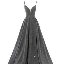 Load image into Gallery viewer, Pink Sparkly V Neck Plus Size Evening Dresses Long Luxury Spaghetti