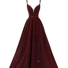 Load image into Gallery viewer, Pink Sparkly V Neck Plus Size Evening Dresses Long Luxury Spaghetti
