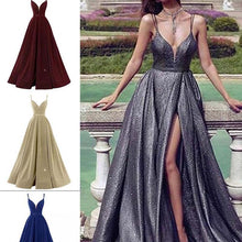 Load image into Gallery viewer, Pink Sparkly V Neck Plus Size Evening Dresses Long Luxury Spaghetti