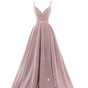 Pink Sparkly V Neck Plus Size Evening Dresses Long Luxury Spaghetti