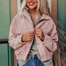 Load image into Gallery viewer, Pink Women Corduroy Long Sleeve Coat