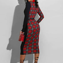 Load image into Gallery viewer, Plaid Patchwork Bodycon Dress Women Fashion Clothing Elegant Patchwork - Sophornlilly