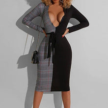 Load image into Gallery viewer, Plaid Patchwork Bodycon Dress Women Fashion Clothing Elegant Patchwork - Sophornlilly