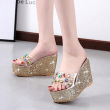 Load image into Gallery viewer, Platform Shoes Women Transparant Pvc Crystal Peep Toe Female Wedge - Sophornlilly