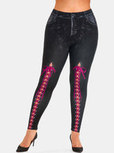 Load image into Gallery viewer, Plus Size 3D Lace up Print High Rise Jeggings