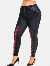 Load image into Gallery viewer, Plus Size 3D Lace up Print High Rise Jeggings