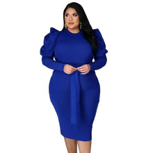 Load image into Gallery viewer, Elegant Midi Dress Modest Puff Long Sleeve