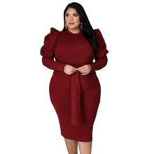 Load image into Gallery viewer, Elegant Midi Dress Modest Puff Long Sleeve